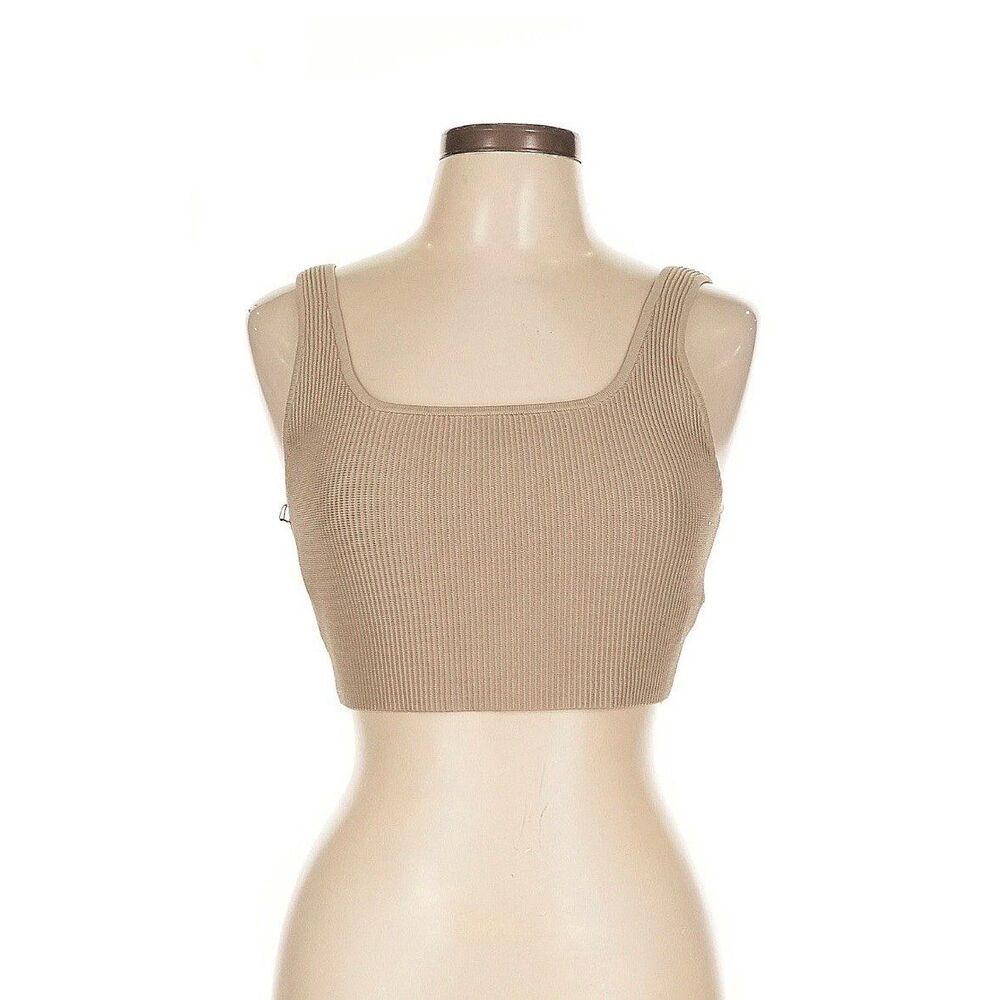 Like New Aritzia Babaton Sculpt Knit Crop Tank Size L in Taupe